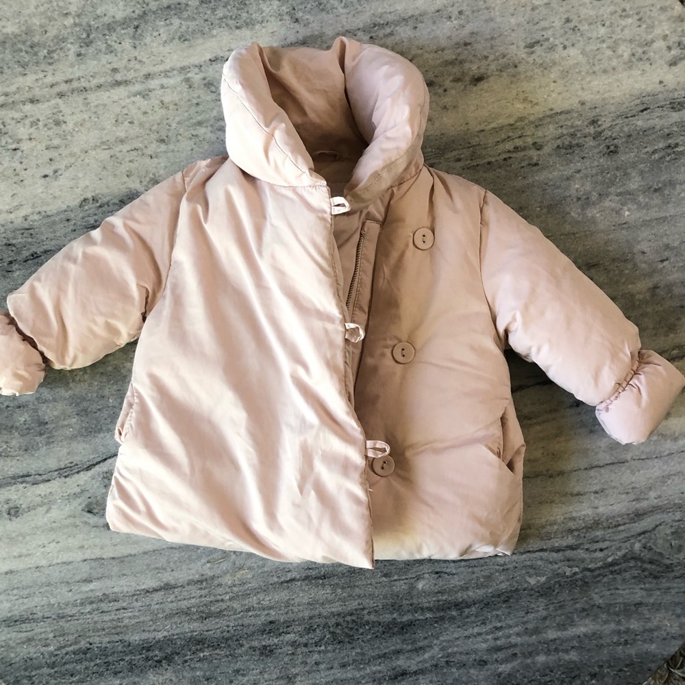 Blush baby wraparound collar puffer coat from Zara